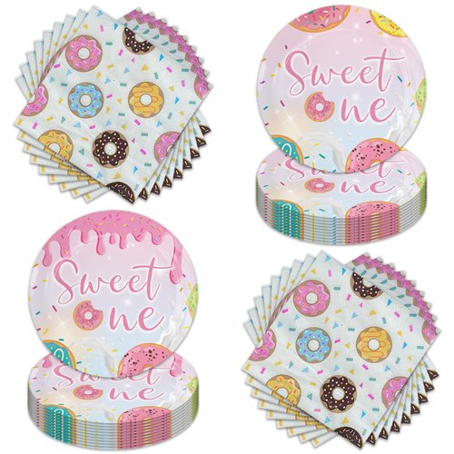 40pcs Donut Birthday Party Supplies-Party Decorations Tableware For Kids, Plate, Napkin Party Decorations Dinnerware