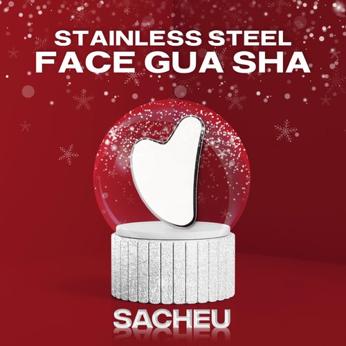 Sacheu Stainless Steel Gua Sha - Metal Gua Sha, Gua Sha Facial Tools Stainless Steel, Reduce Puffiness, Lymphatic Drainage, Facial Tension, Durable Stainless Steel Gua Sha Tool with Travel Pouch