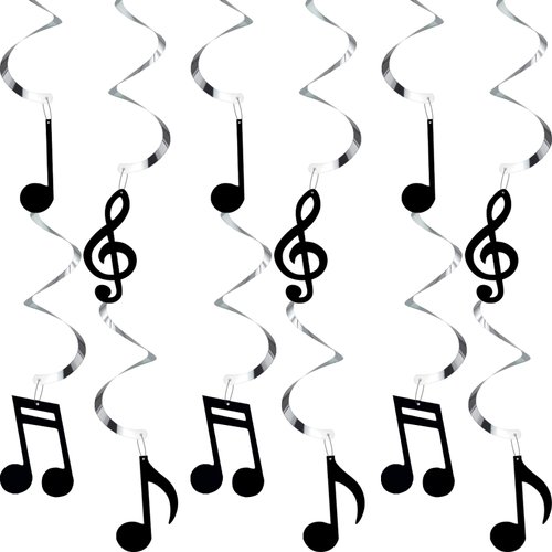 Zonon 25 Pieces Musical Note Hanging Swirl Music Foil Whirl Theme Party Decoration Cutout Spiral for Wedding Baby Shower Birthday Party Supplies (Black)