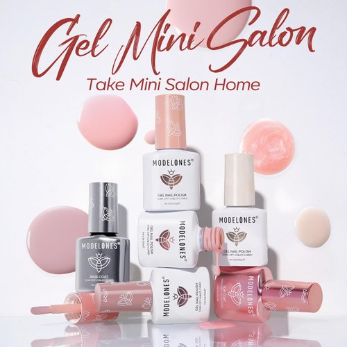 modelones Gel Nail Polish Kit with U V Light, 4 Colors Gel Mini Salon, Base&Top Coat and Stickers, Milky White Nude Pink Glitter Fall Manicure Set, DIY Home Nail Art Decoration Kit, Gift for Women
