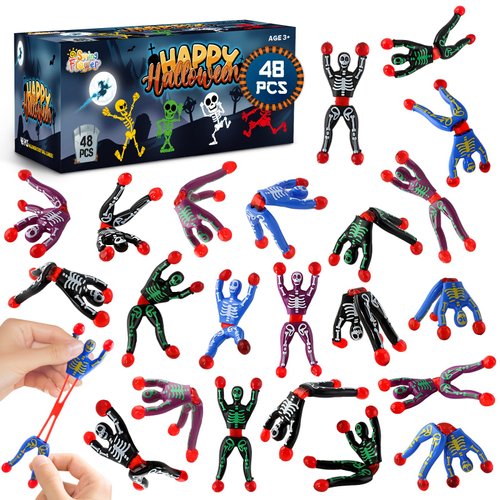 Halloween Party Favors For Kids, 48 PCS Halloween Party Favors Toy Supply, Halloween Novelty Toy, Stretchy Wall Climbers Toy, Trick Or Treating Goodie Bag Filler School Classroom Game Rewards, 6 Color