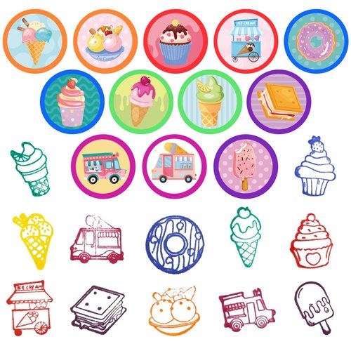 24 Pcs Ice Cream Stampers for Boys Girls, Candyland Donut Party Supplies Favors, Classroom Rewards Prizes, Goody Bag Treat Bag Stuff for Sweet Candy Birthday Party Fiesta Pinatas Gifts(Ice cream)
