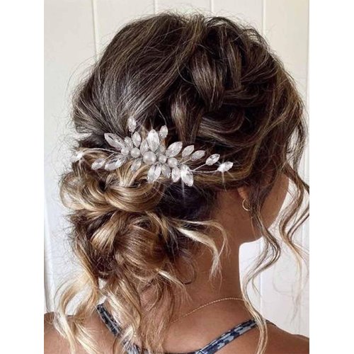 Yean Crystal Bride Wedding Hair Comb Silver Rhinestone Bridal Hair Accessories Pearl Hair Piece for Women and Girls