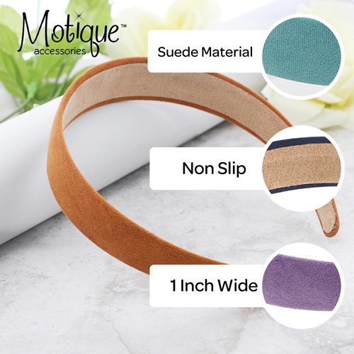Motique Accessories 1 Inch Wide Suede Like Headband Solid Hair band for Women and Girls (Beige)
