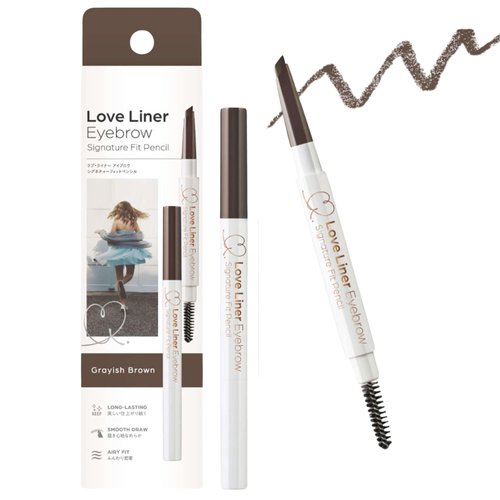 LoveLiner Eyebrow Pencil, Waterproof & Smudge-Proof, Long-Lasting & Natural Brow, Japanese Dual-Sided Brow pencil with Spoolie, 0.7 Oz/20g, Grayish Brown