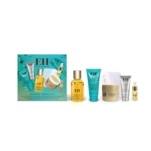 Emma Hardie 5pcs Amazing Travel Kit: 30ml Moringa Cleansing Balm, 50ml Moringa Luxury Bath & Shower oil, 50ml Moringa Luxury Body Butter, 20ml Moisture Boost Vit C Cream, 5ml Brilliance Facial Oil