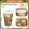 DYLIVeS Animal Birthday Paper Cups, Jungle Safari Disposable Cups Zoo Wild Woodland Summer Tropical Cups Brown and Gold Foil Drink Cups Kids Party Cups for Birthday Party Supplies, 9 OZ, 50 Count