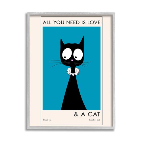 Stupell Industries Love and A Cat Phrase Funny Fashion Feline, Design by Ayse Gray Framed Wall Art, 11 x 14, Off- White