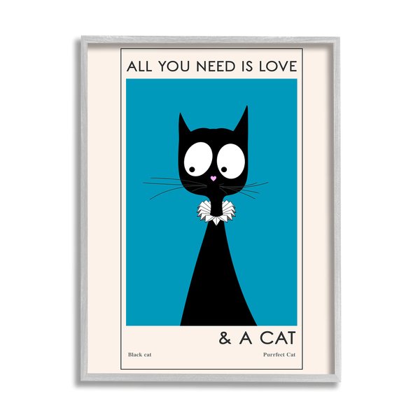 Stupell Industries Love and A Cat Phrase Funny Fashion Feline, Design by Ayse Gray Framed Wall Art, 11 x 14, Off- White