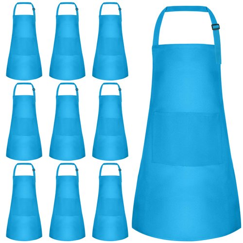 NACHLYNN 10 Pieces Kids Apron Adjustable Toddler Apron with 2 Pockets Kids Painting Aprons for Kids Painting Cooking Baking Crafts Activity (Blue)