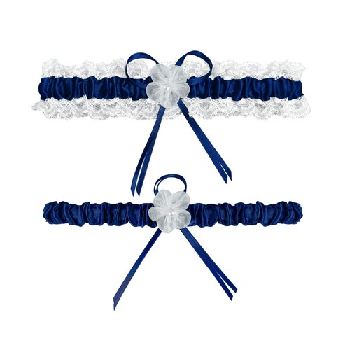 RIMOBUL 2 Pieces Wedding Garters Lace Bridal Garter Faux Pearls Garter for Bride with Toss Away (Royal Blue)