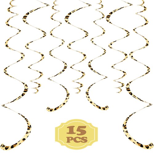 15 Pcs Cheetah Party Supplies Leopard Hanging Swirls Whirls Animal Print Party Decorations Cheeta...
