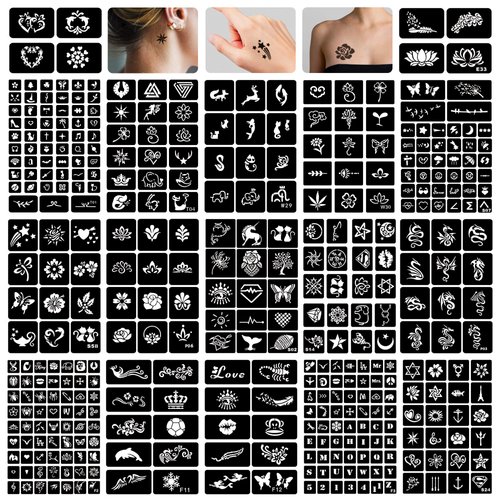 16 Sheets Henna Tattoo Stencils Reusable for Women Girls and Kids, 280+ PCS Tattoo Templates, Airbrush Tattoo Stencil