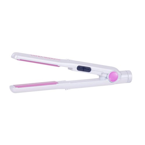 Cricket Ultra Smooth Mini Styling Iron Hair Straightening Ceramic Flat Iron with Argan Oil and Keratin Protein Infused Beveled Plates High Power Fast Heat Hair Straightener Tool, White and Pink