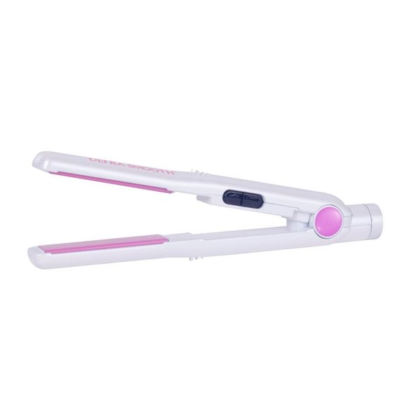 Cricket Ultra Smooth Mini Styling Iron Hair Straightening Ceramic Flat Iron with Argan Oil and Keratin Protein Infused Beveled Plates High Power Fast Heat Hair Straightener Tool, White and Pink