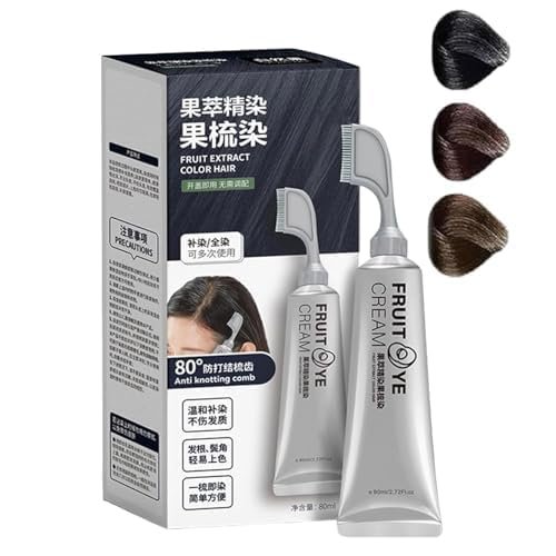 Black Fruit Hair Dye - Natural Unisex Dyeing Cream With Comb (Chestnut Brown)
