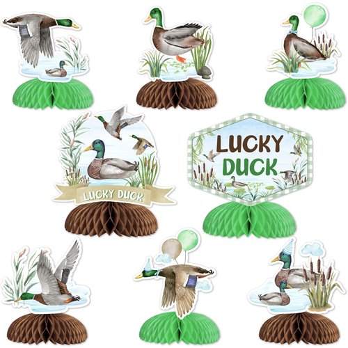 Balterever Duck Hunting Party Decorations 8PCS Lucky Duck Table Centerpieces Duck Honeycomb Centerpieces Lucky Duck Baby Shower Table Decor Mallard Duck Birthday Party Duck 1st Party Supplies