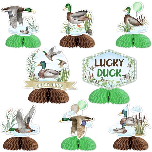 Balterever Duck Hunting Party Decorations 8PCS Lucky Duck Table Centerpieces Duck Honeycomb Centerpieces Lucky Duck Baby Shower Table Decor Mallard Duck Birthday Party Duck 1st Party Supplies
