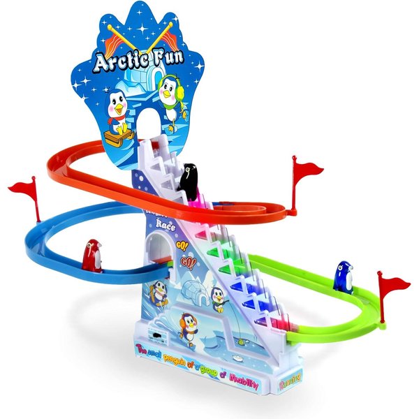 Arctic Fun Penguin Slide Toy Set: Sliding Track Set Stair Climbing Penguins | Playset with Music On/Off Switch for Quiet Play Option