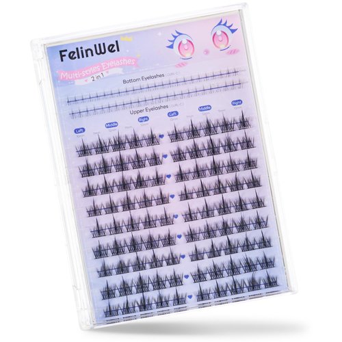 FelinWel Lash Clusters with Bottom Lashes 114 pcs Natural Look, Soft Individual Cluster Lashes For DIY at Home (2 Styles,C-Mix6-12mm)