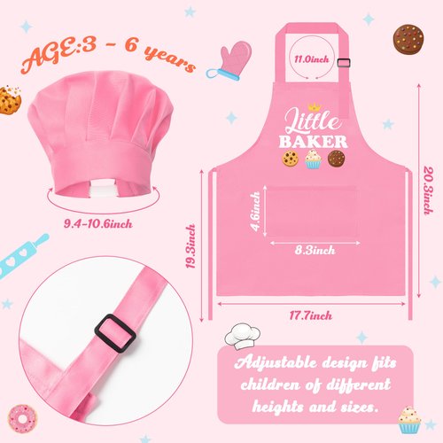 R HORSE 2Pcs Kid Apron And Chef Hat Set, Adjustable Children Pink Baker Kitchen Apron, Dress up Role Play Chef Toy, Cooking Baking Painting Kit Kid Funny Cooking Gift Birthday New Year Christmas Gift