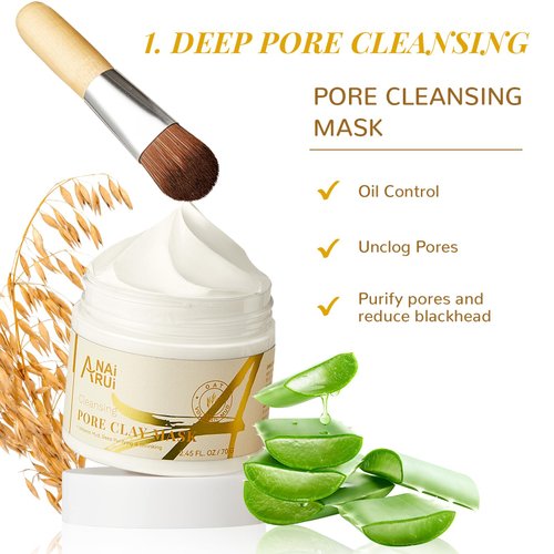 ANAI RUI 2 in-1 Pore SkinCare Set, Pore Clay Mask+Pore Minimizing Serum,Volcanic Pore Clay Mask for Nose&Face, Pore Reducer, Sebum Control Pore Exfoliating Solution, Skincare for Women