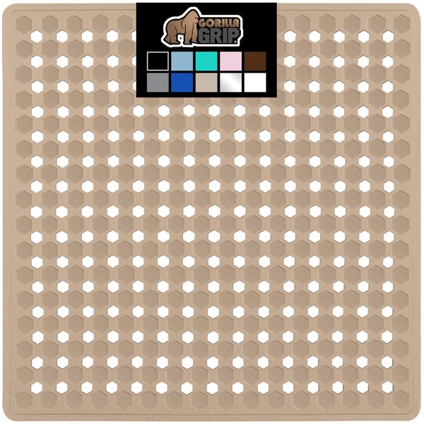 Gorilla Grip Patented Shower and Bathtub Mat, 21x21, Small Square Shower Stall Floor Mats with Suction Cups and Drainage Holes, Machine Washable and Soft on Feet Bathroom Accessories Royal Blue Opaque