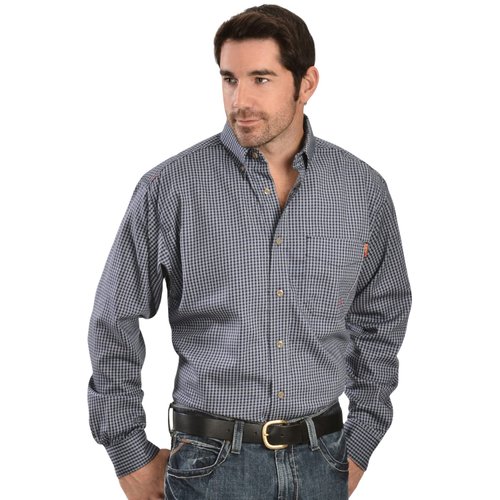 ARIAT mens Ariat Menâ€™s Flame Resistant Men s Classic Long Sleeve Button Down Shirt, Blue Multi, Small US