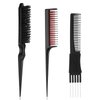 Teasing Comb for Fine Hair, 3 Pcs Barber Comb Set Includes Rat Tail Combs, Boar Bristle Hair Brush, Black Carbon Lift Teasing Combs with Metal Pick Hair Styling Tools for Men Women Salon
