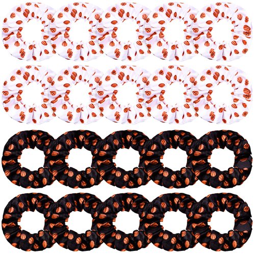 WILLBOND 20 Pcs Sport Hair Scrunchies Sports Scrunchy Hair Ties Elastic Silk Satin Scrunchies Hairband Scrunchy Ponytail Holder for Women Player Team Hair Accessories(Basketball)