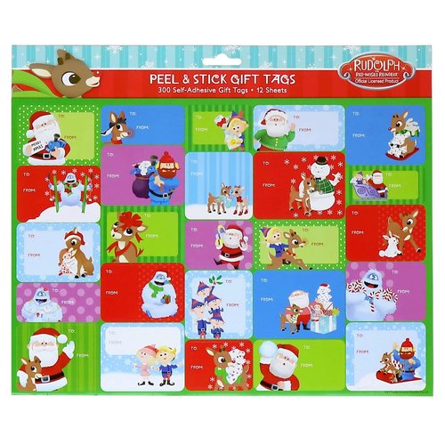 Rudolph The Rednosed Reindeer Peel and Stick Gift Tags, 300 Tags on 12 Sheets
