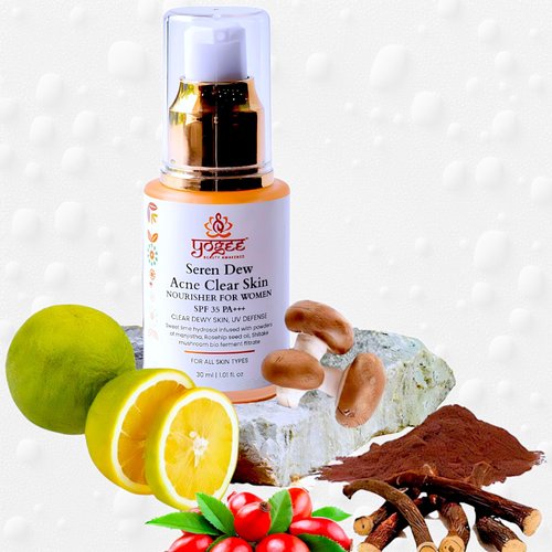 YOGEE Acne Clear Skin Nourisher with SPF 35 PA+++ | Face Cream for Acne and Wrinkle Reduction | Manjistha, Rosehip oil | For Men and Women | 30ml