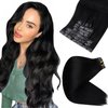 Full Shine Clip in Hair Extensions Human Hair Black Invisible Hair Extensions Clip in Real Human Hair Jet Black PU Weft Human Hair Clip in Extensions Full Head 18 Inch 8 Pcs 120g