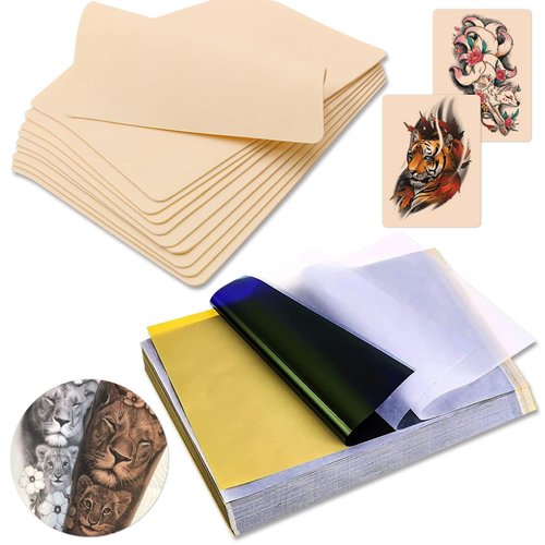 Tattoo Fake Skin with Transfer Paper - YANGNA 30Pcs Tattoo Skin Practice and Stencil Paper Including 10Pcs Tattoo Fakeskin Practice and 20Pcs Tattoo Stencil Paper for Tattoo Supplies (30Pcs)