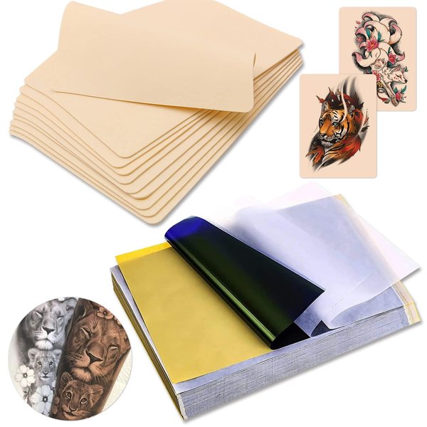 Tattoo Fake Skin with Transfer Paper - YANGNA 30Pcs Tattoo Skin Practice and Stencil Paper Including 10Pcs Tattoo Fakeskin Practice and 20Pcs Tattoo Stencil Paper for Tattoo Supplies (30Pcs)