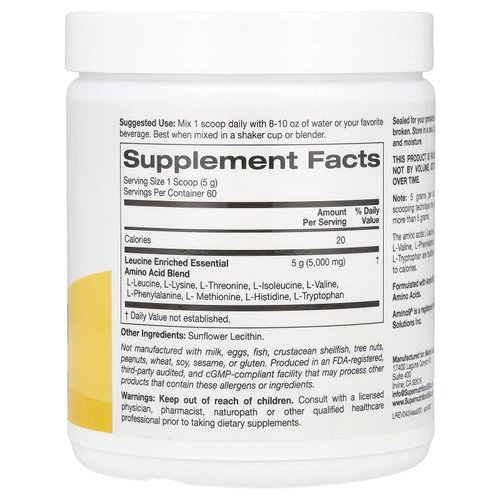 Super Nutrition Leucine Enriched Essential Amino Acids, Unflavored, 10.58 oz (300 g)