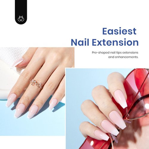 Beetles Gel Nail Kit Easy Nail Extension Set 5 In 1 Nail Glue Gel Base Coat with Pre shaped Medium Coffin Soft Gel Nail Tips and Led Nail Lamp Acrylic Nail Clipper Nail Art Design Gifts for Women