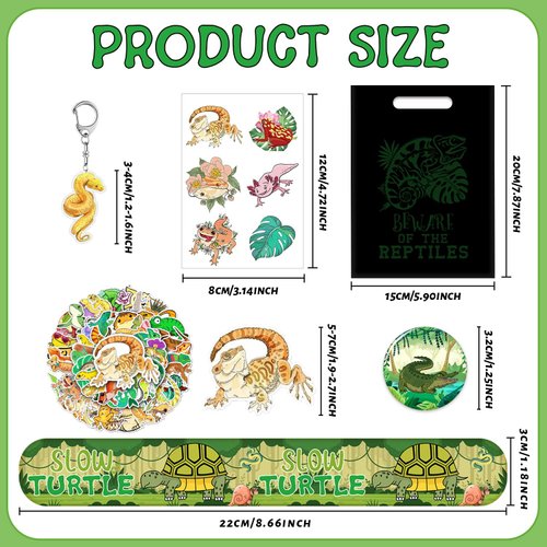 Lcnjscgo Reptile Party Favors Reptile Birthday Party Supplies Decorations Plastic Reptile Toys Vinyl Stretchy Sticky Toys Reptile Slap Bracelets Tattoos Badges Stickers Acrylic Keychain