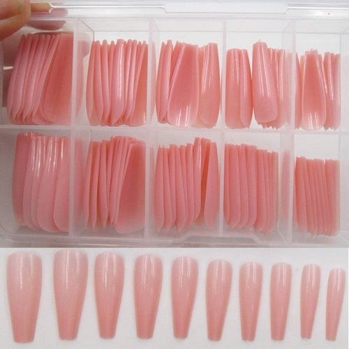 100pc Colored Coffin Press on Nails Long Nude Ballerina False Fake Nail Tips Full Cover Manicure Design Acrylic Nails for Women Teen Girls (Nude)