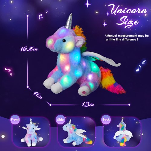 CozyWorld 16.5" Unicorn Light up Musical Unicorn Stuffed Animal Glowing Singing Soft Plush Toys Decor Birthday Christmas Children's Day Gifts for Toddlers Boys Girls Kids