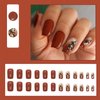 IMSOHOT Medium Press on Nails Square Fake Nails Glossy Glue on Nails Brown Gradient Glitter Designs Full Cover Acrylic Fall Squoval False Nails for Women 24Pcs