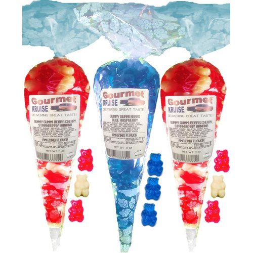 Red White Gummy Bears (2) Wild Cherry Strawberry Banana (1) Blue Raspberry Gummi (NET WT 33 OZ) Gourmet Kruise Signature Gift Bags