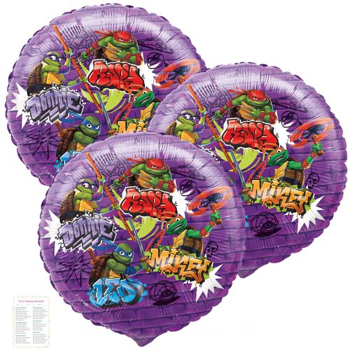 Unique Teenage Mutant Ninja Turtle Balloons Pack - 3 TMNT Foil Balloons 18”, Checklist, Teenage Mutant Ninja Turtle Birthday Party Decorations & Supplies, Kids TMNT Party