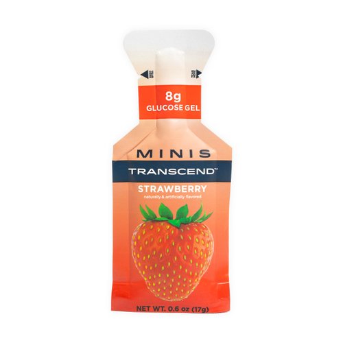 Transcend Foods Mini Strawberry Gel (.6 oz, Pack of 24) Fast-Acting Carb Gel Strawberry Flavor – Travel Size, Caffeine Free, Gluten Free