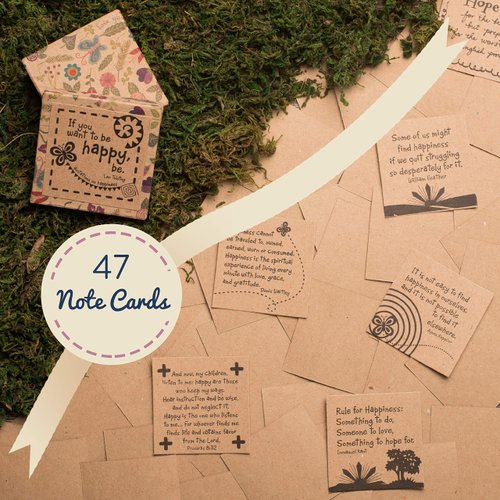 Navy Peony A Collection of Quotes About Happiness - 47 Notecards, Eco-Friendly, Palm-Sized Box | Daily Positive Notes for Your Lunch Box, Wallet | Small and Calm Present for Stress Relief