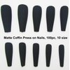 LoveOurHome 100pc Coffin Press on Nails Long Fake Nails Medium Ballerina Acrylic Press on Nail Coffin Nail Tips Matte Black Artifical Nail Full Cover Presson on Fake Fingernails for Women Girls