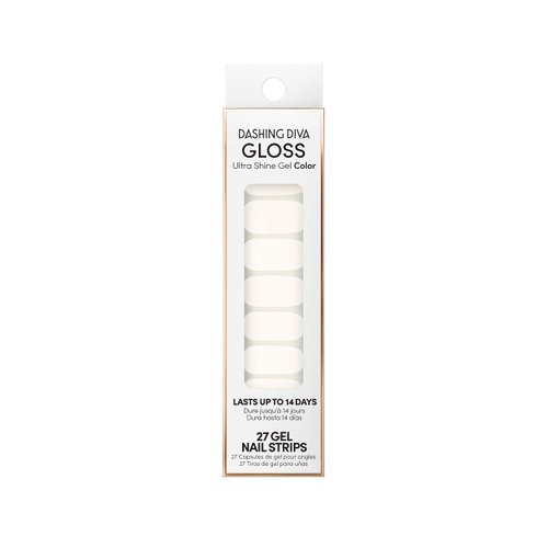 Dashing Diva Gloss Nail Strips - White Canvas | UV Free, Chip Resistant, Long Lasting Gel Nail Stickers | Contains 27 Nail Wraps, 1 Prep Pad, 1 Nail File