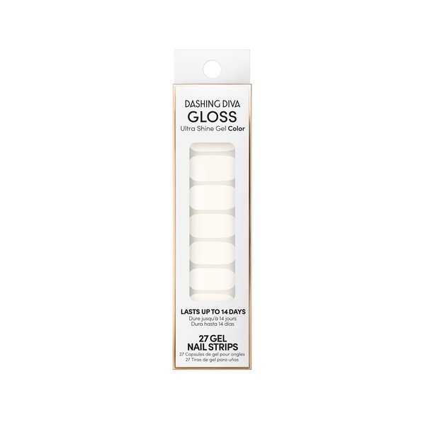 Dashing Diva Gloss Nail Strips - White Canvas | UV Free, Chip Resistant, Long Lasting Gel Nail Stickers | Contains 27 Nail Wraps, 1 Prep Pad, 1 Nail File