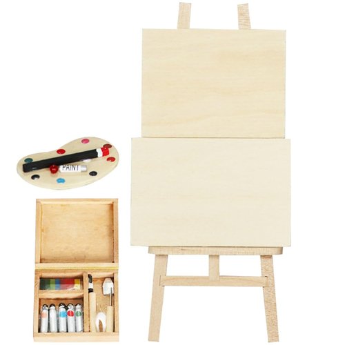 jojofuny Doll House Accessory Painting Tool Set Wooden Easel Dollhouse Furniture Decoration Set Balcony Patio Furnitures Decoration Accessories 1 12 Scale