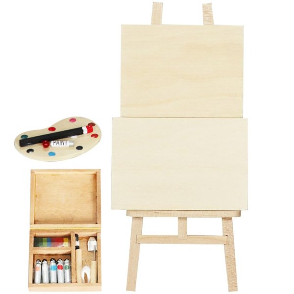 jojofuny Doll House Accessory Painting Tool Set Wooden Easel Dollhouse Furniture Decoration Set Balcony Patio Furnitures Decoration Accessories 1 12 Scale